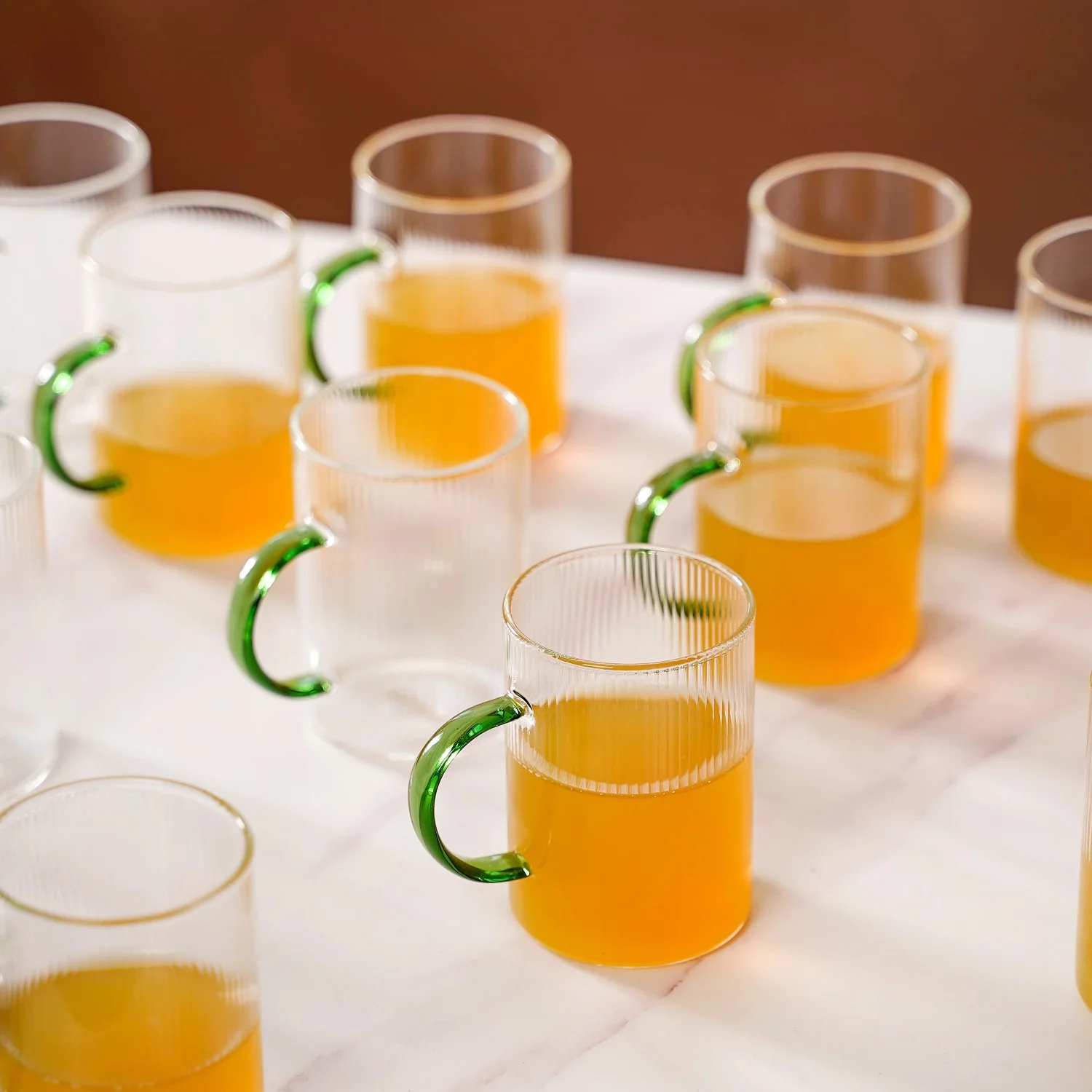Set Of 12 Glass Tea Cups With Green Handle 200ml - Image 7
