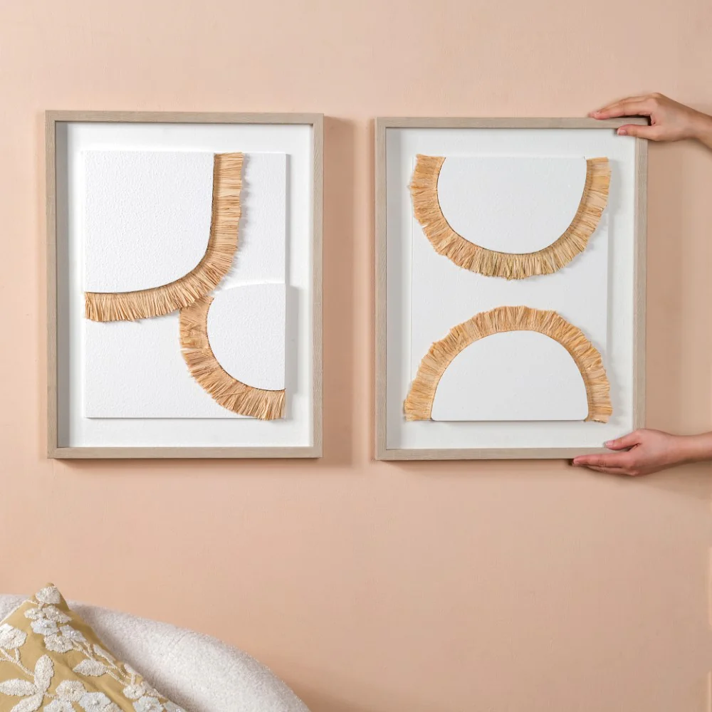 Set Of 2 Bohemian Straw Wall Art 20x16 Inch - Image 2