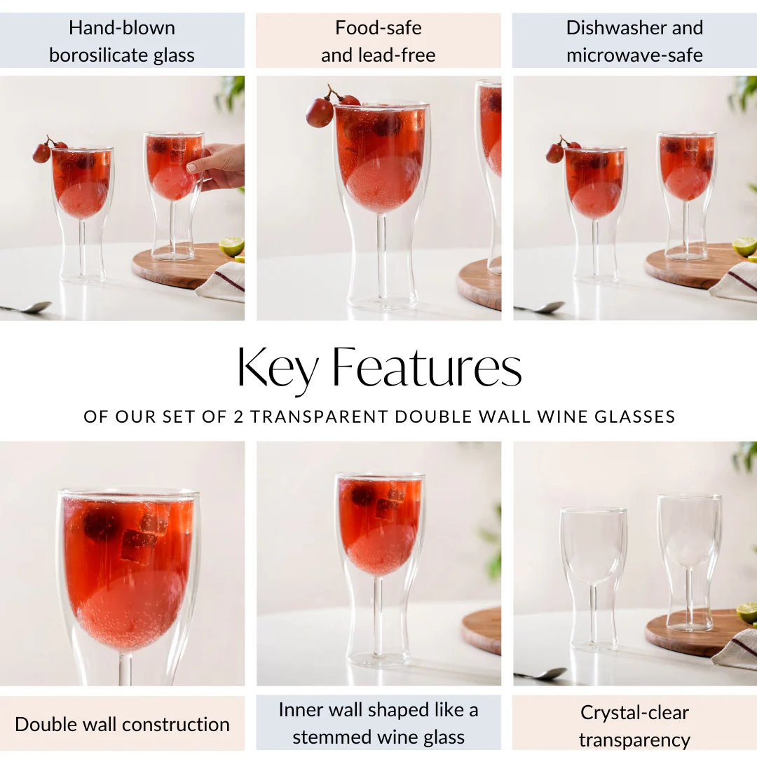 Set Of 2 Borosilicate Double Wall Wine Glasses 450ml - Image 5