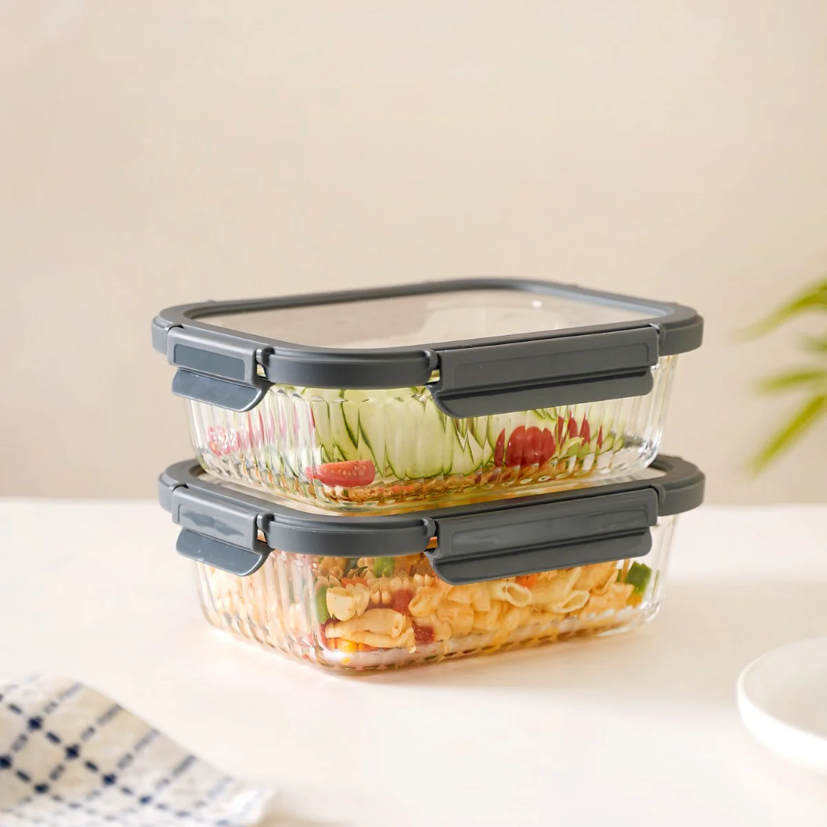 Set Of 2 Borosilicate Glass Food Storage Container 1040ml - Image 2
