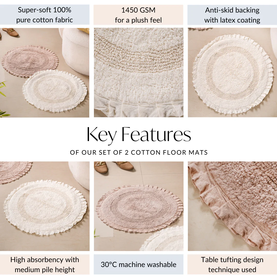 Set Of 2 Circular Frilled Cotton Floor Mats 23 Inch - Image 5