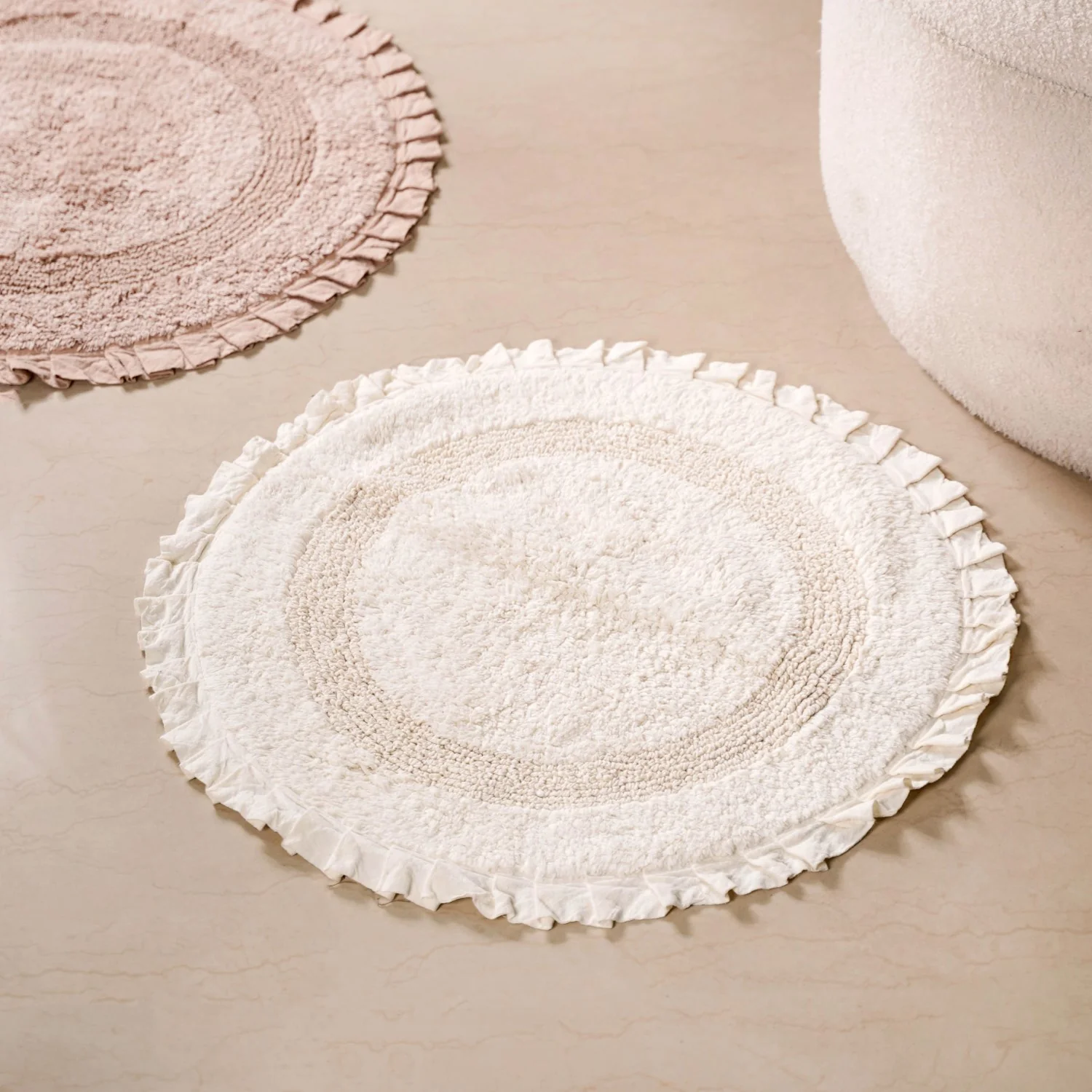 Set Of 2 Circular Frilled Cotton Floor Mats 23 Inch - Image 9