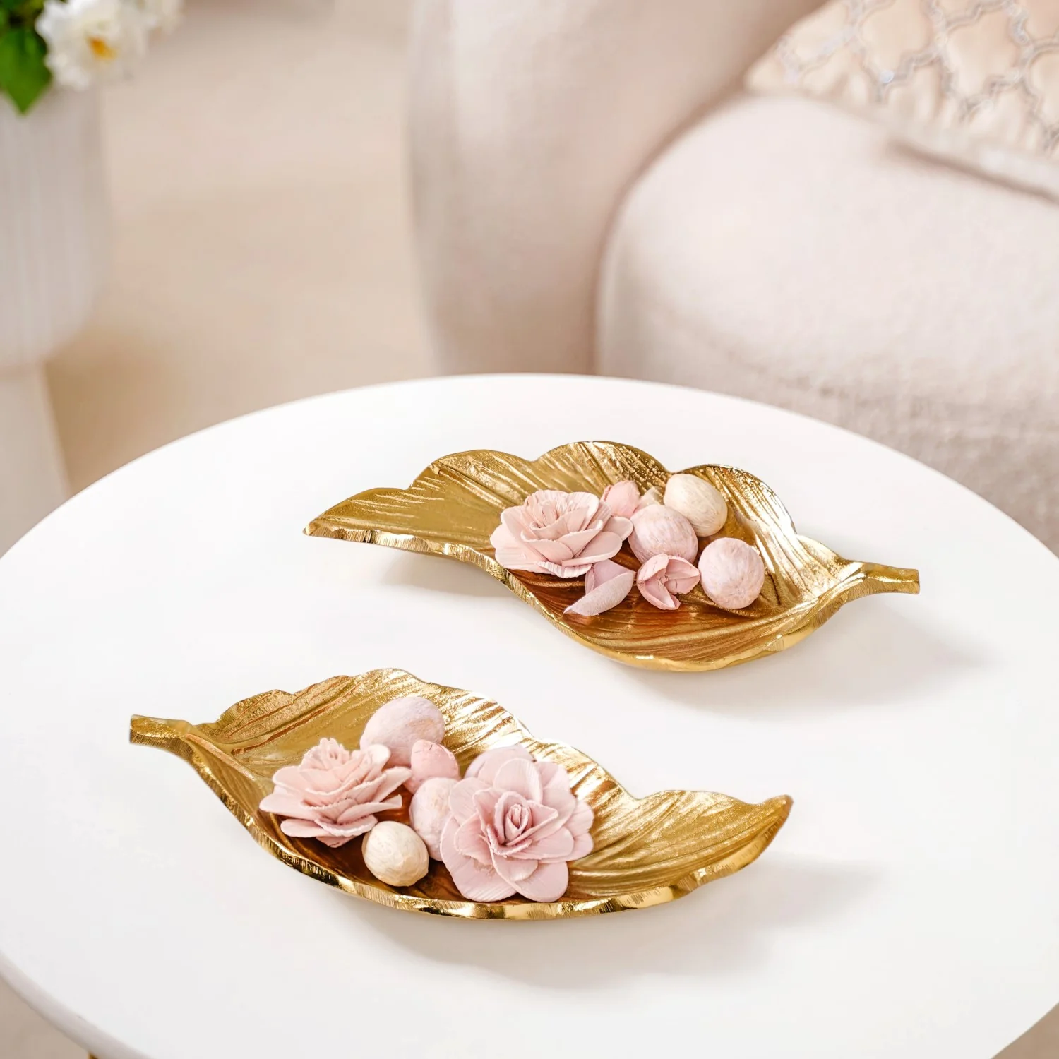 Set Of 2 Decorative Gold Leaf Trinket Tray - Image 9
