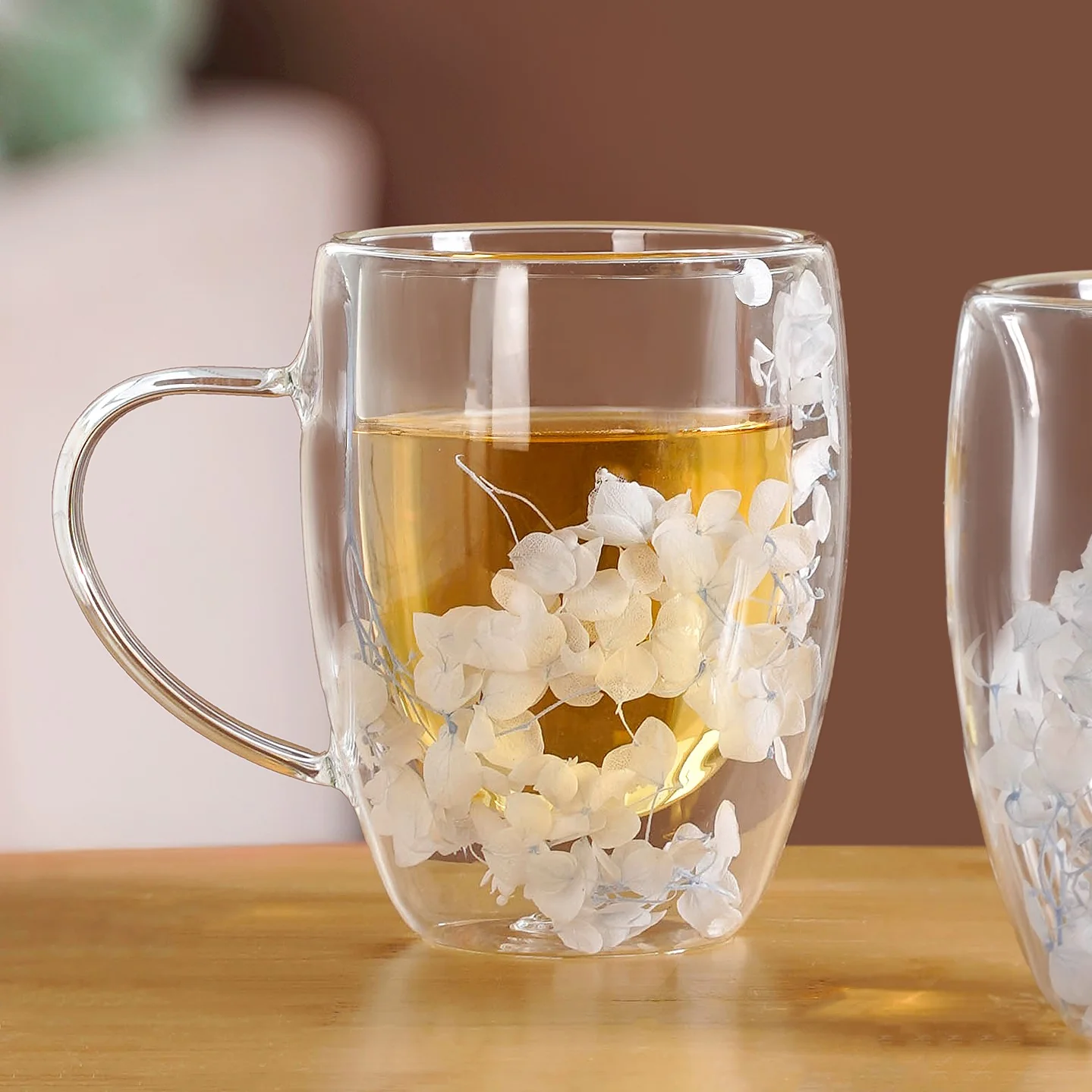 Set Of 2 Double Walled Flower Coffee Mug Blue 350ml - Image 3