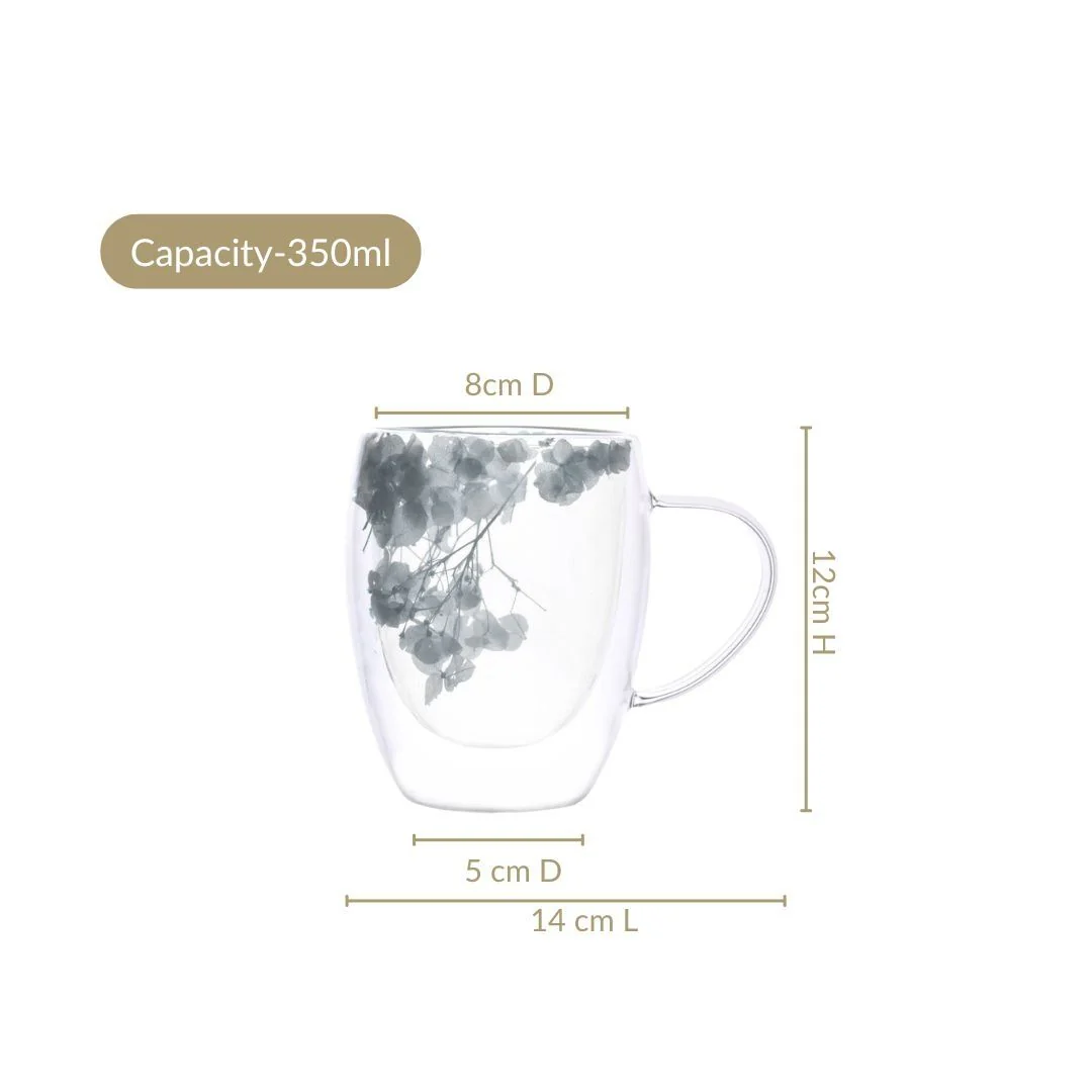 Set Of 2 Double Walled Flower Coffee Mug Blue 350ml - Image 4