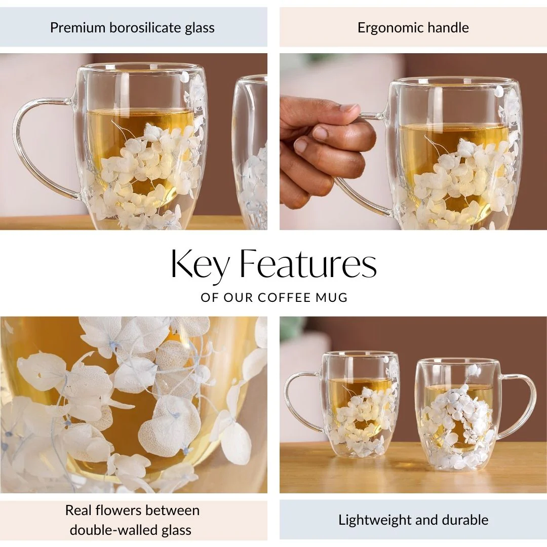 Set Of 2 Double Walled Flower Coffee Mug Blue 350ml - Image 5
