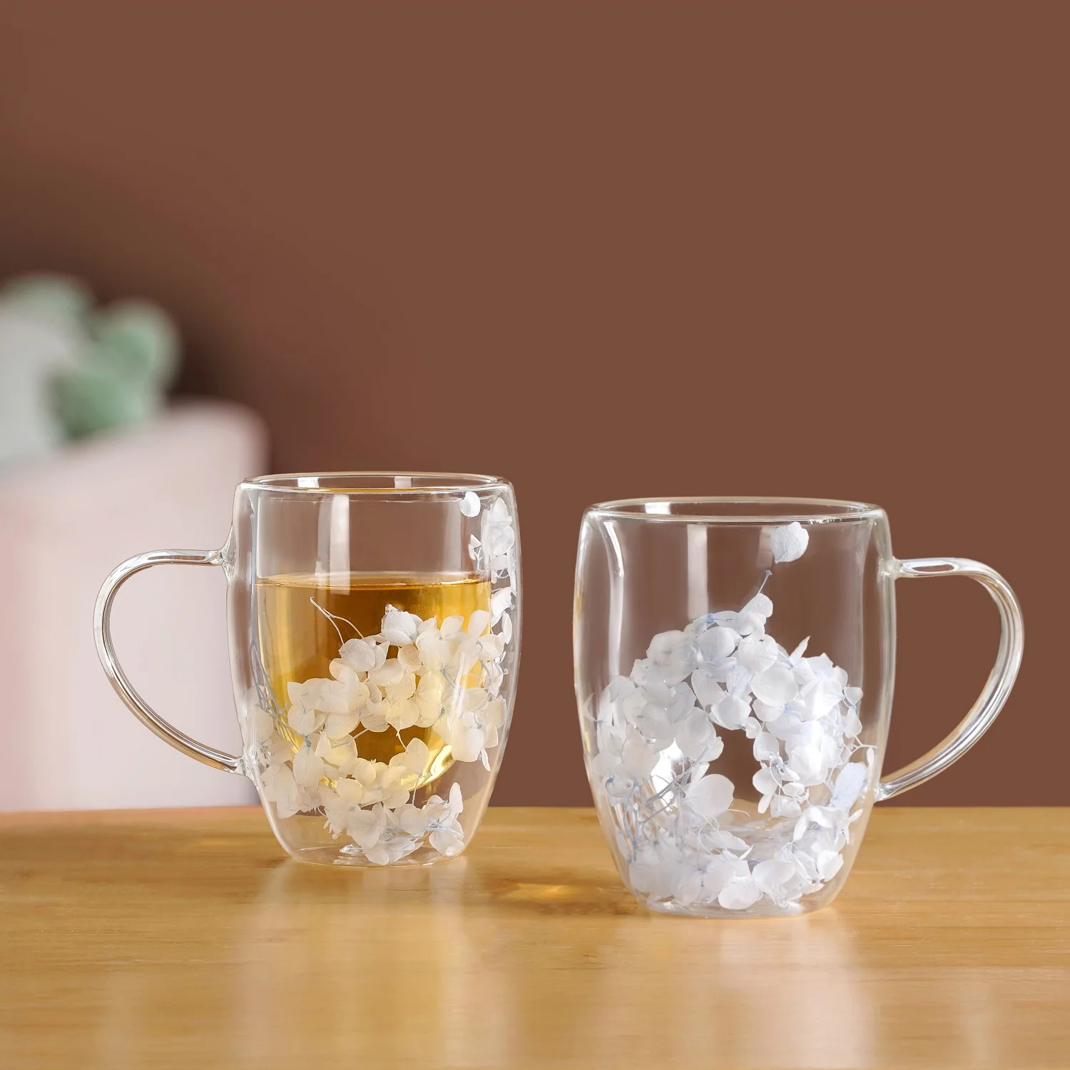 Set Of 2 Double Walled Flower Coffee Mug Blue 350ml - Image 7