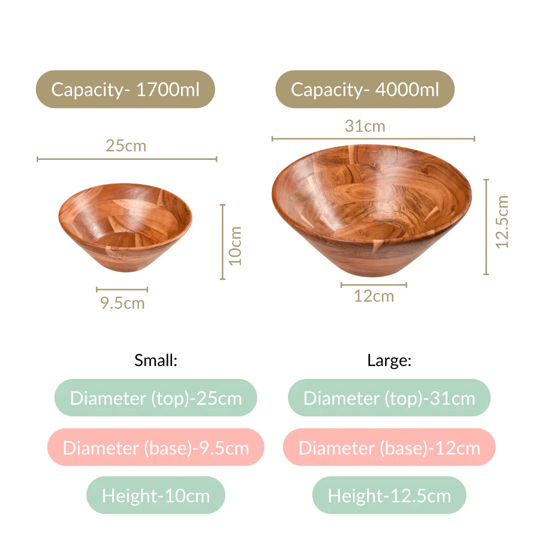 Set Of 2 Earthy Acacia Wood Salad Bowl - Image 4