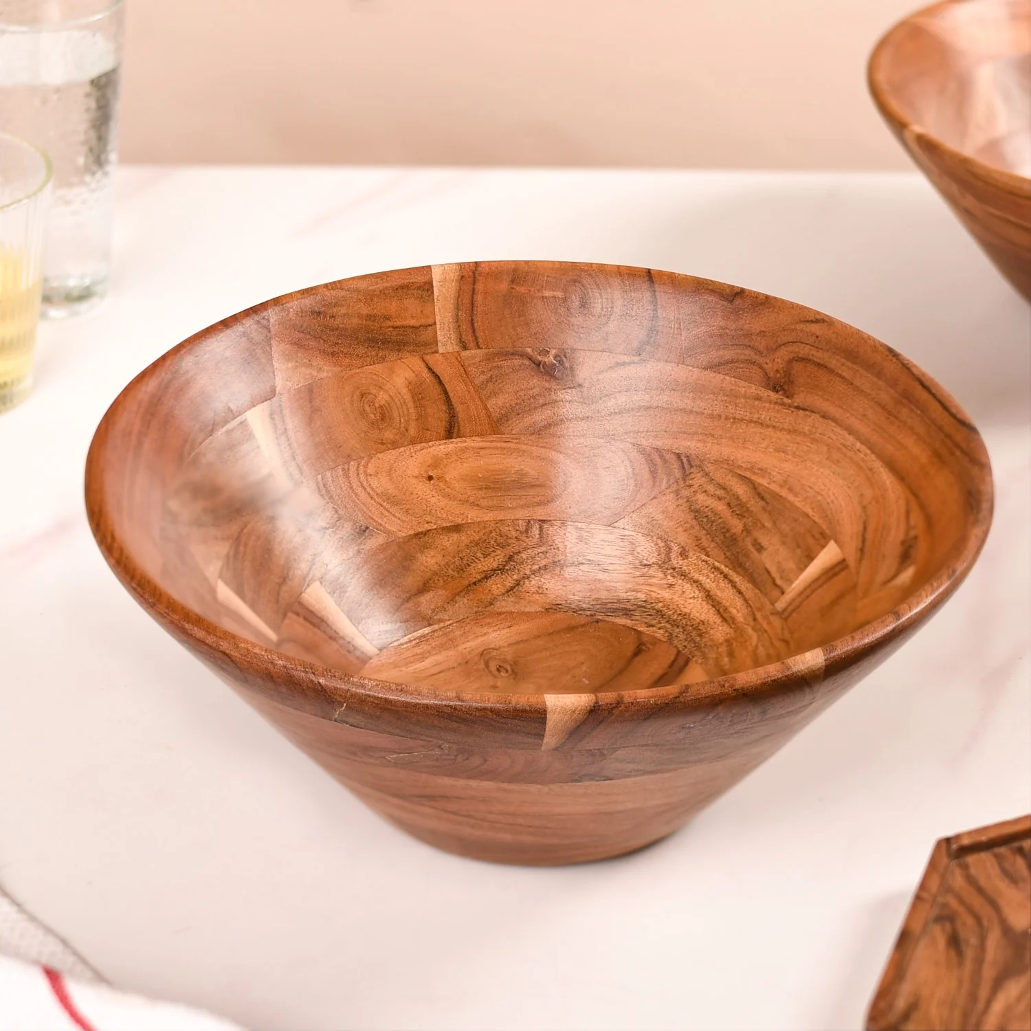 Set Of 2 Earthy Acacia Wood Salad Bowl - Image 7