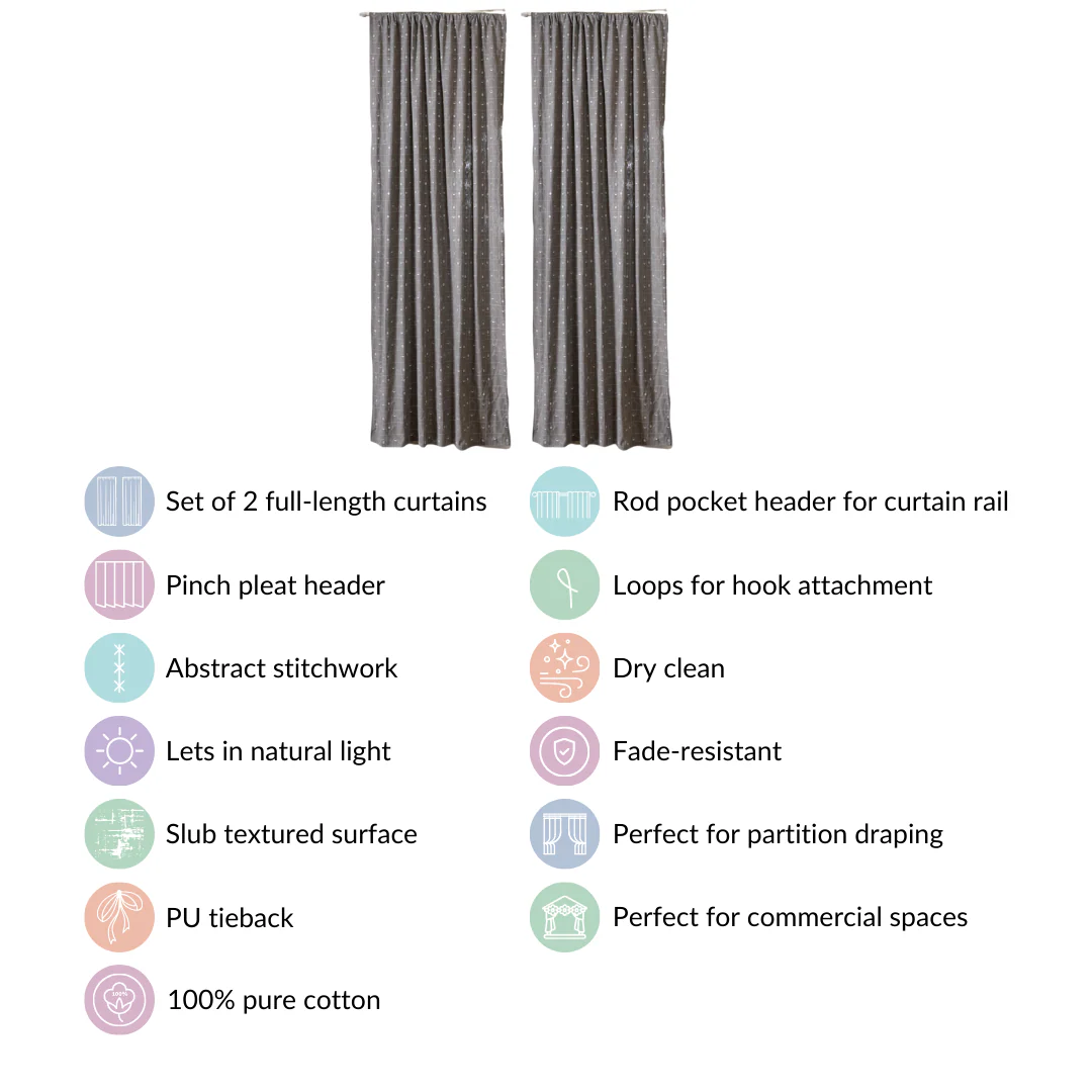 Set of 2 Embroidered Cotton Linen Curtain Grey 108x54 Inch - Image 5