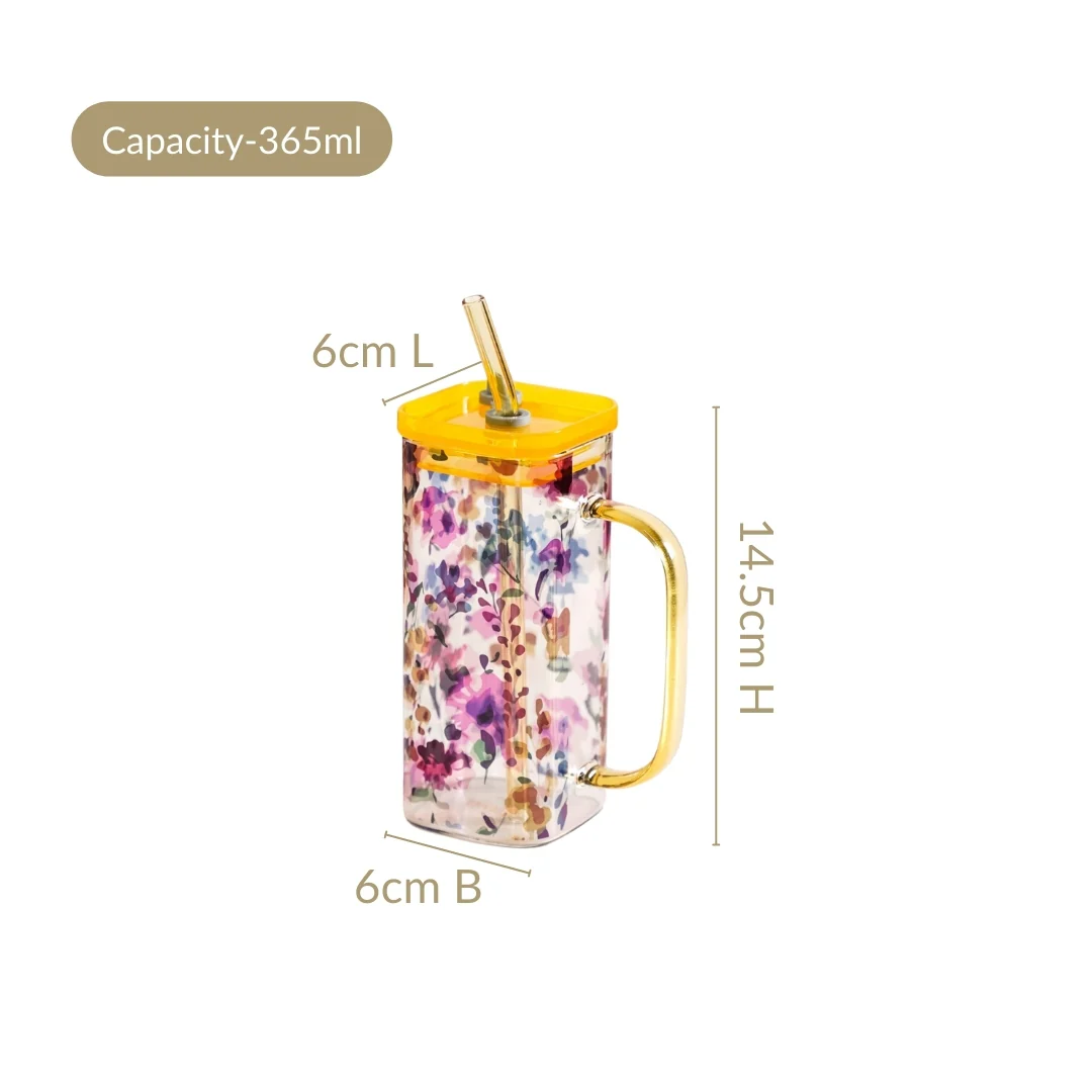 Set of 2 Garden Rose Leakproof Travel Glass Sipper Cup With Straw 365ml - Image 4
