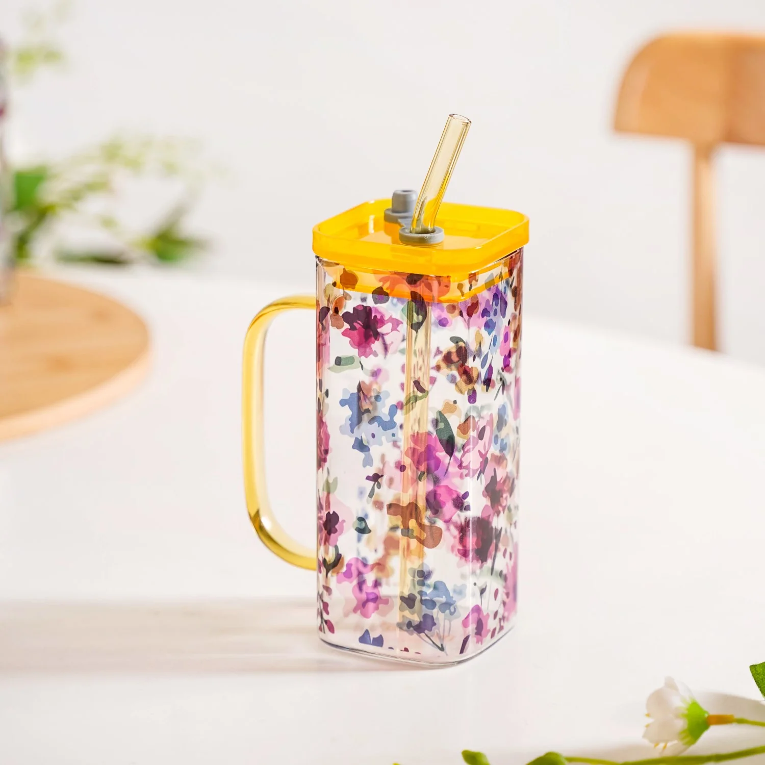 Set of 2 Garden Rose Leakproof Travel Glass Sipper Cup With Straw 365ml - Image 6