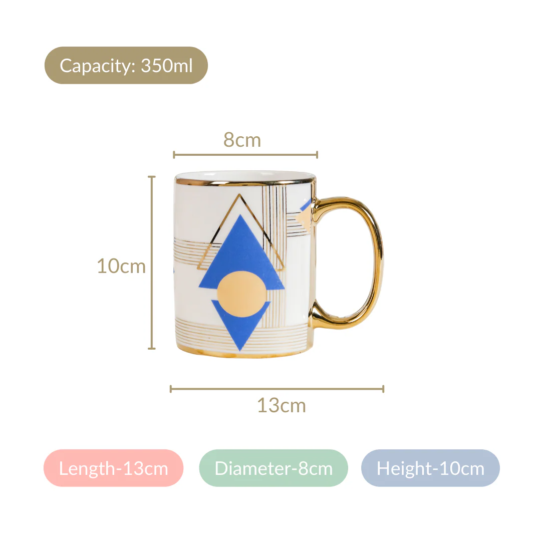 Set Of 2 Geometric Blue Gold Mugs With Gift Box 350ml - Image 4