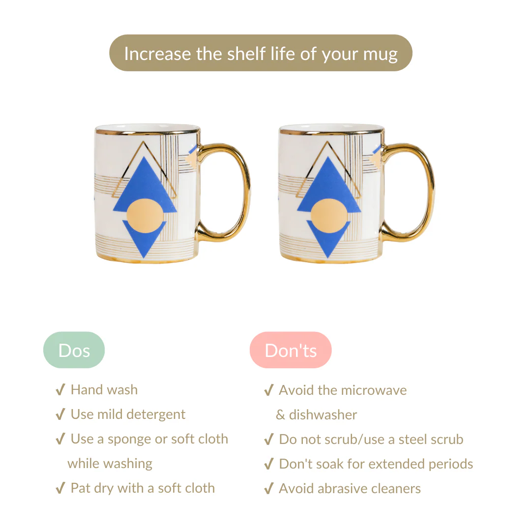 Set Of 2 Geometric Blue Gold Mugs With Gift Box 350ml - Image 6