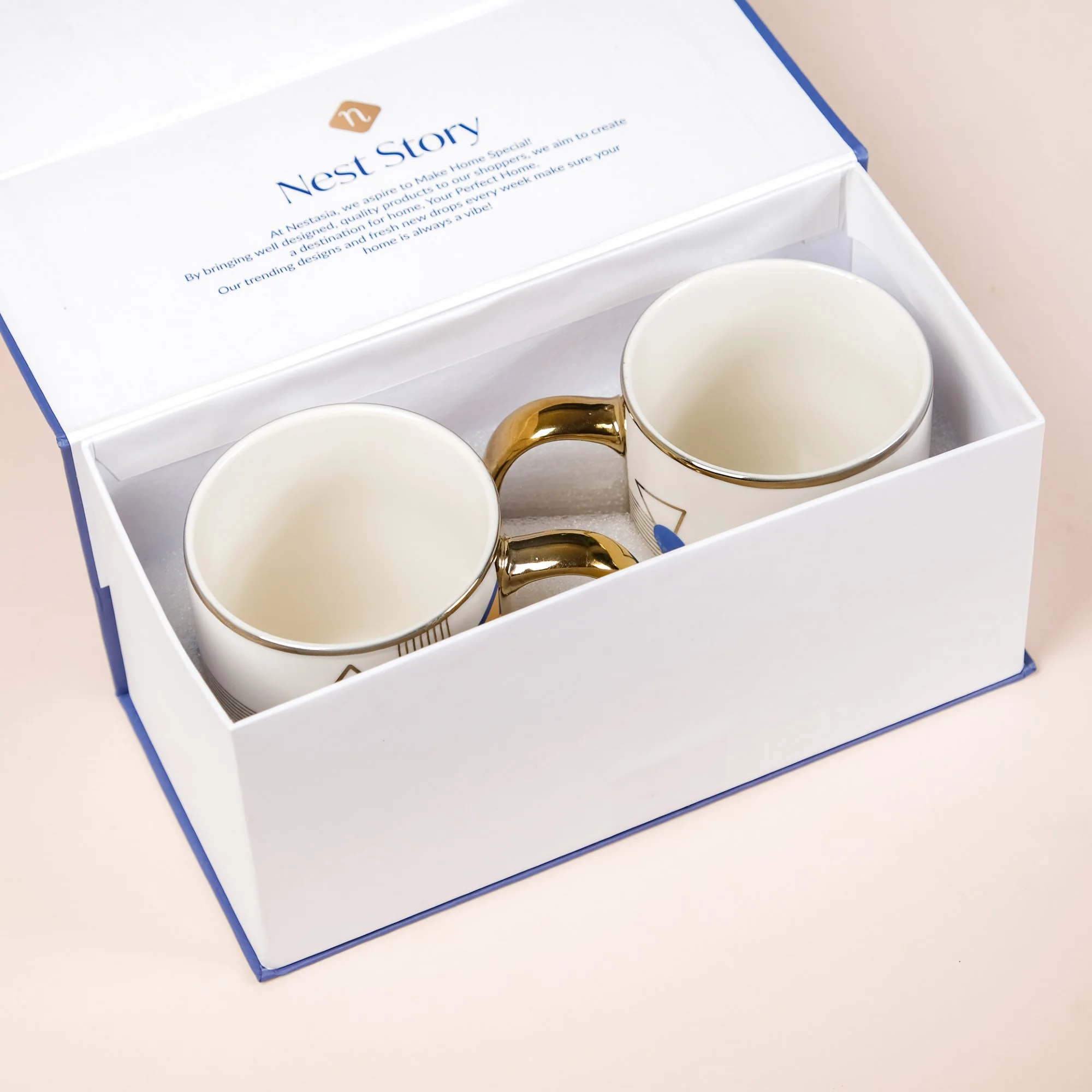 Set Of 2 Geometric Blue Gold Mugs With Gift Box 350ml - Image 9