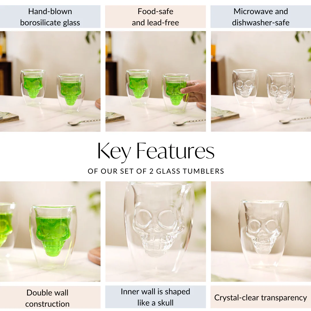 Set Of 2 Glass Skull Double Wall Tumblers 250ml - Image 5