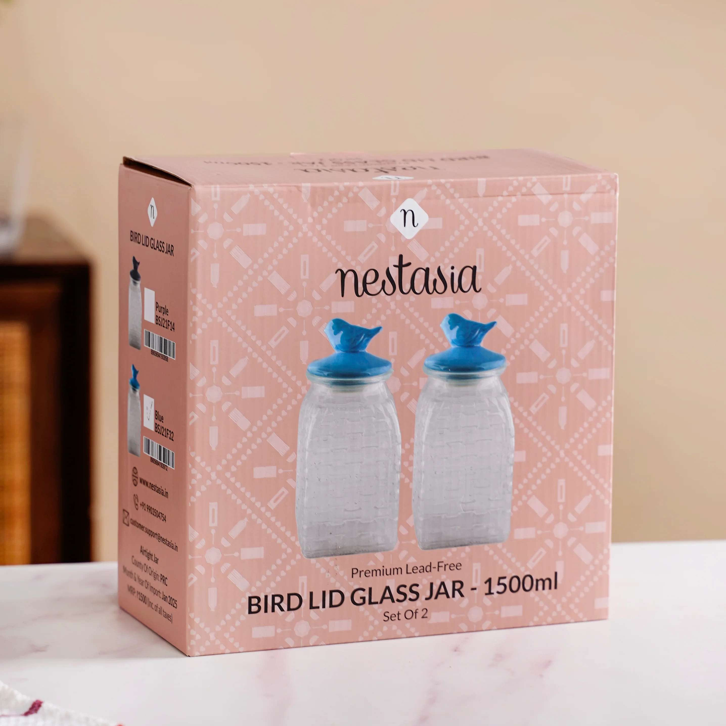 Set Of 2 Glass Storage Container with Ceramic Bird Lid 1500ml - Image 11