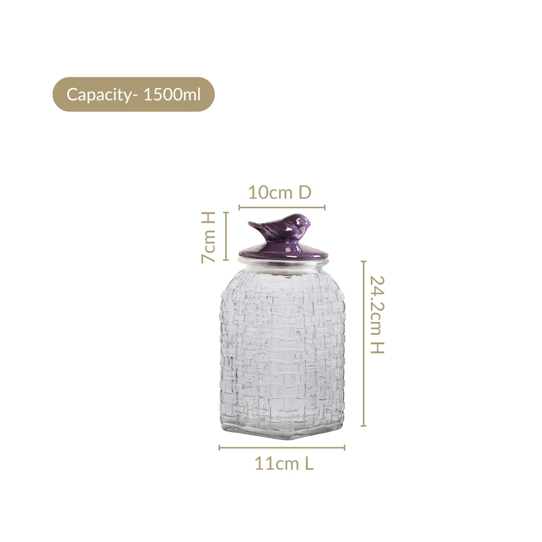 Set Of 2 Glass Storage Container with Ceramic Bird Lid 1500ml - Image 4