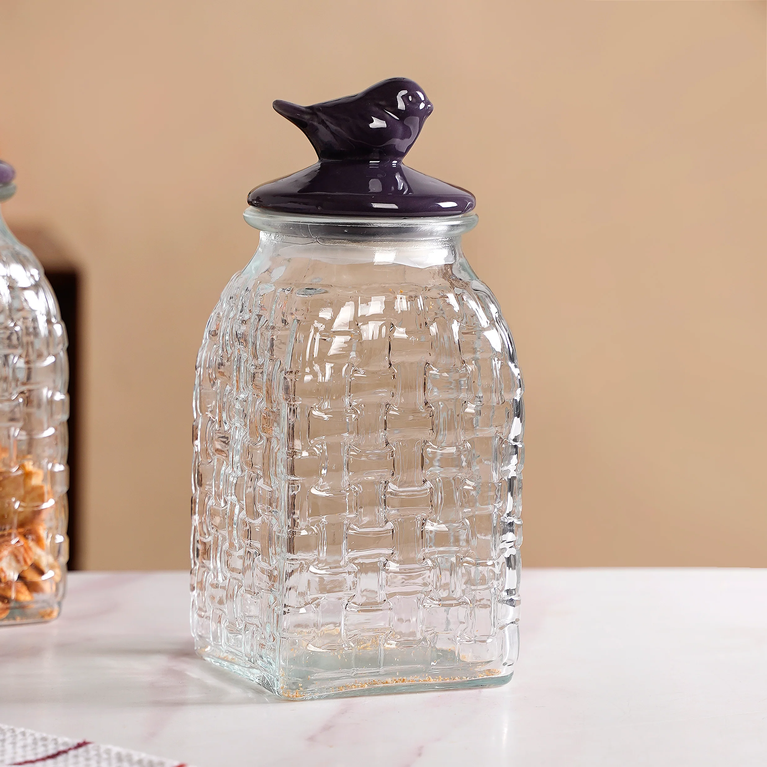 Set Of 2 Glass Storage Container with Ceramic Bird Lid 1500ml - Image 9