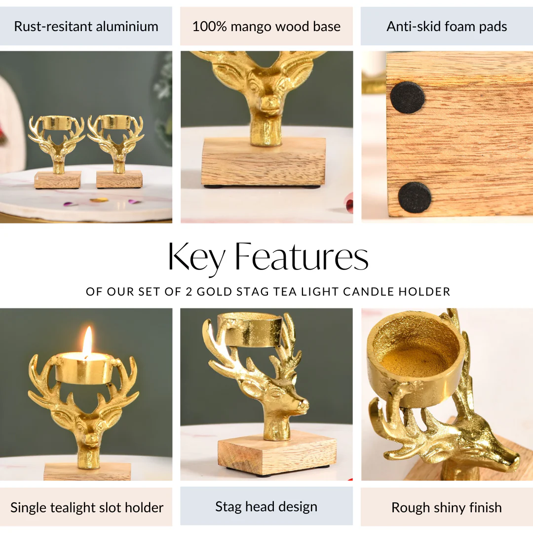 Set Of 2 Gold Stag Tea Light Candle Holder - Image 5
