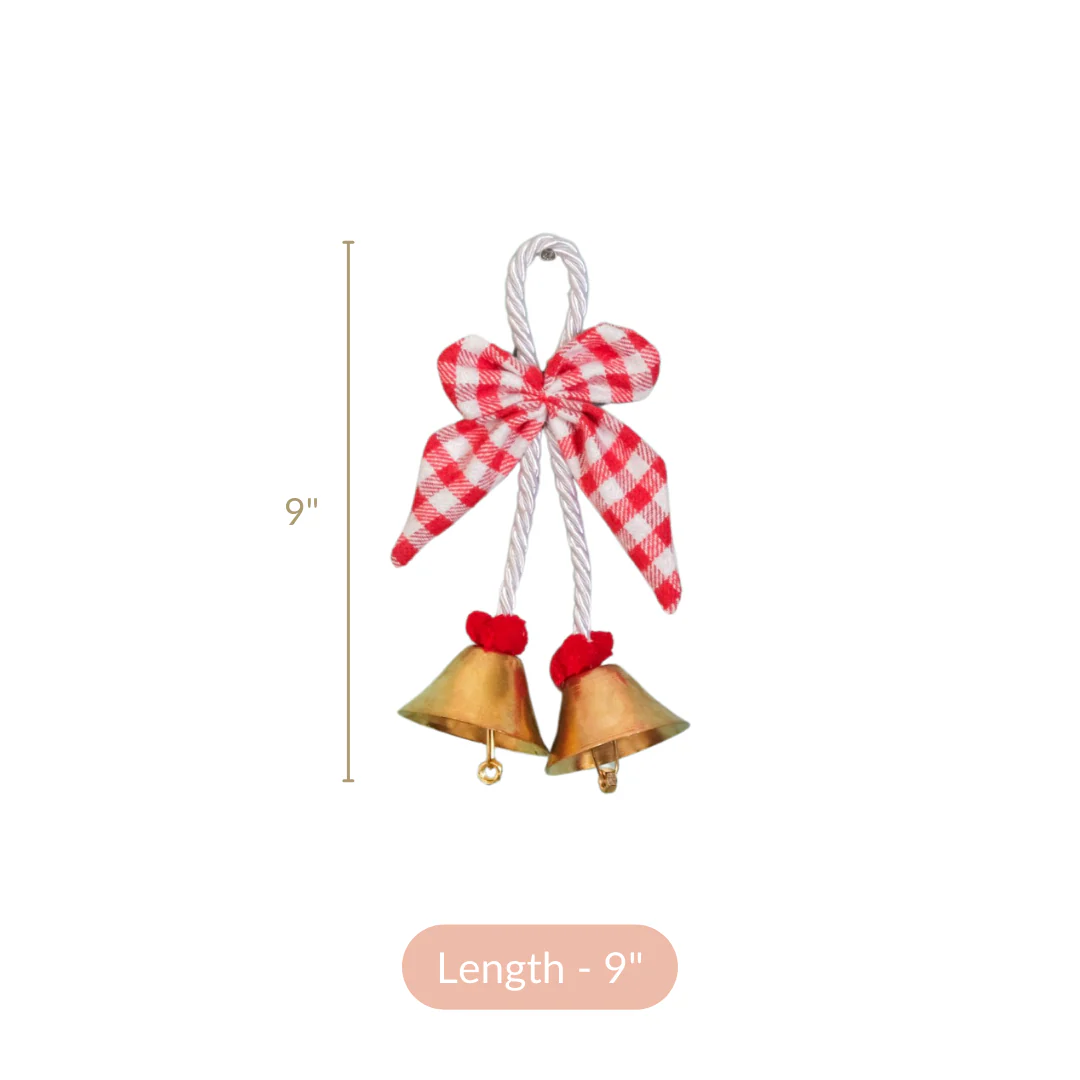 Set Of 2 Golden Bell Wall Hanging With Bow - Image 7