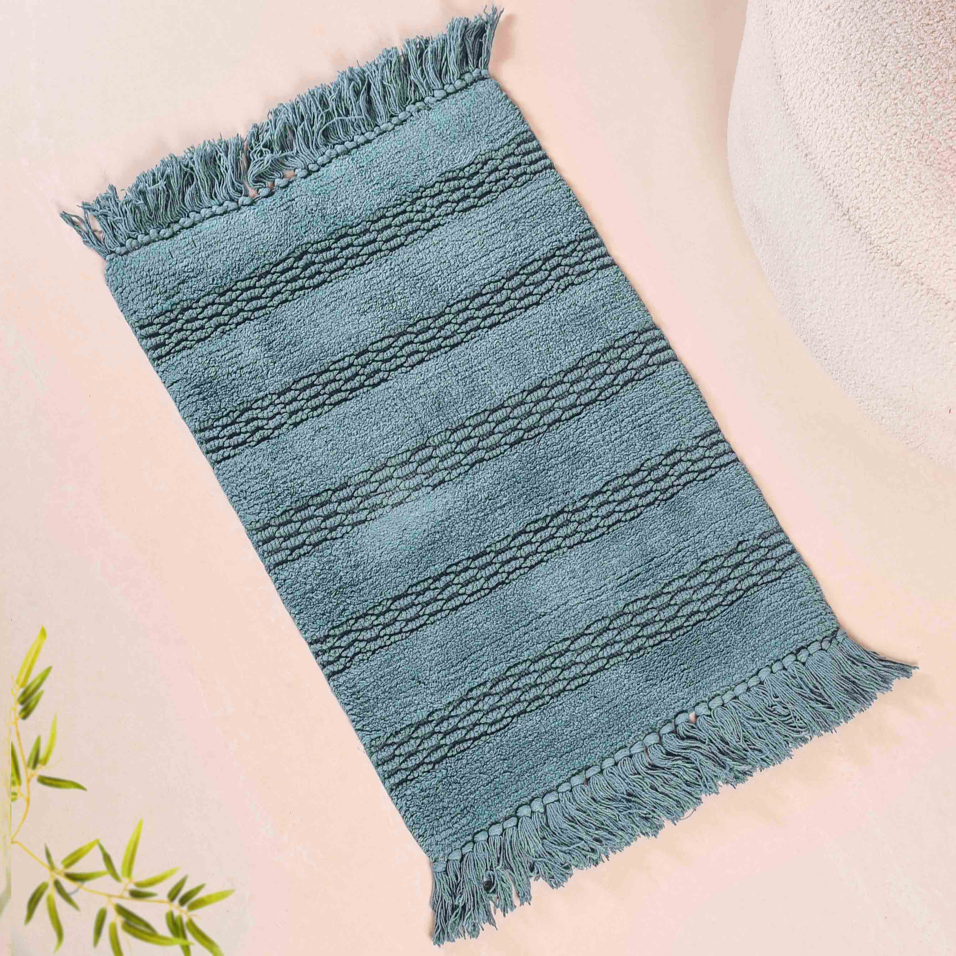 Set Of 2 Handwoven Ribbed Twill Plush Cotton Door Mats Blue 31x17 Inch - Image 6