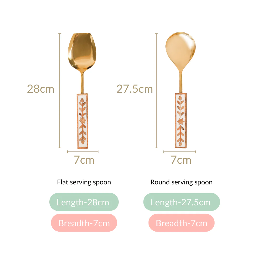 Set Of 2 Inlay Wooden Serving Spoons Gold - Image 6