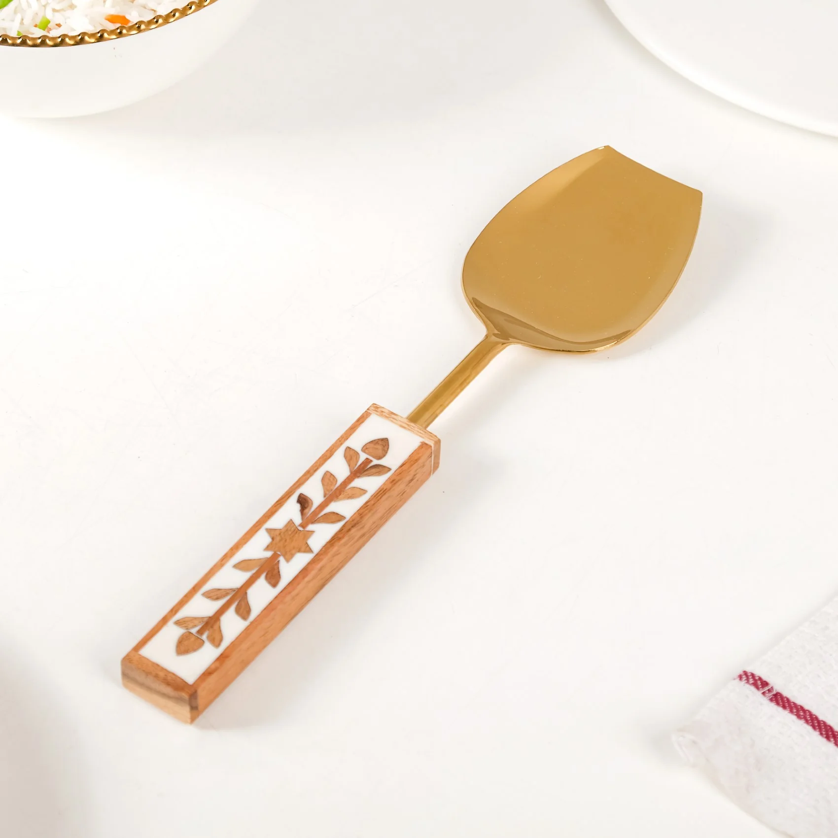 Set Of 2 Inlay Wooden Serving Spoons Gold - Image 7