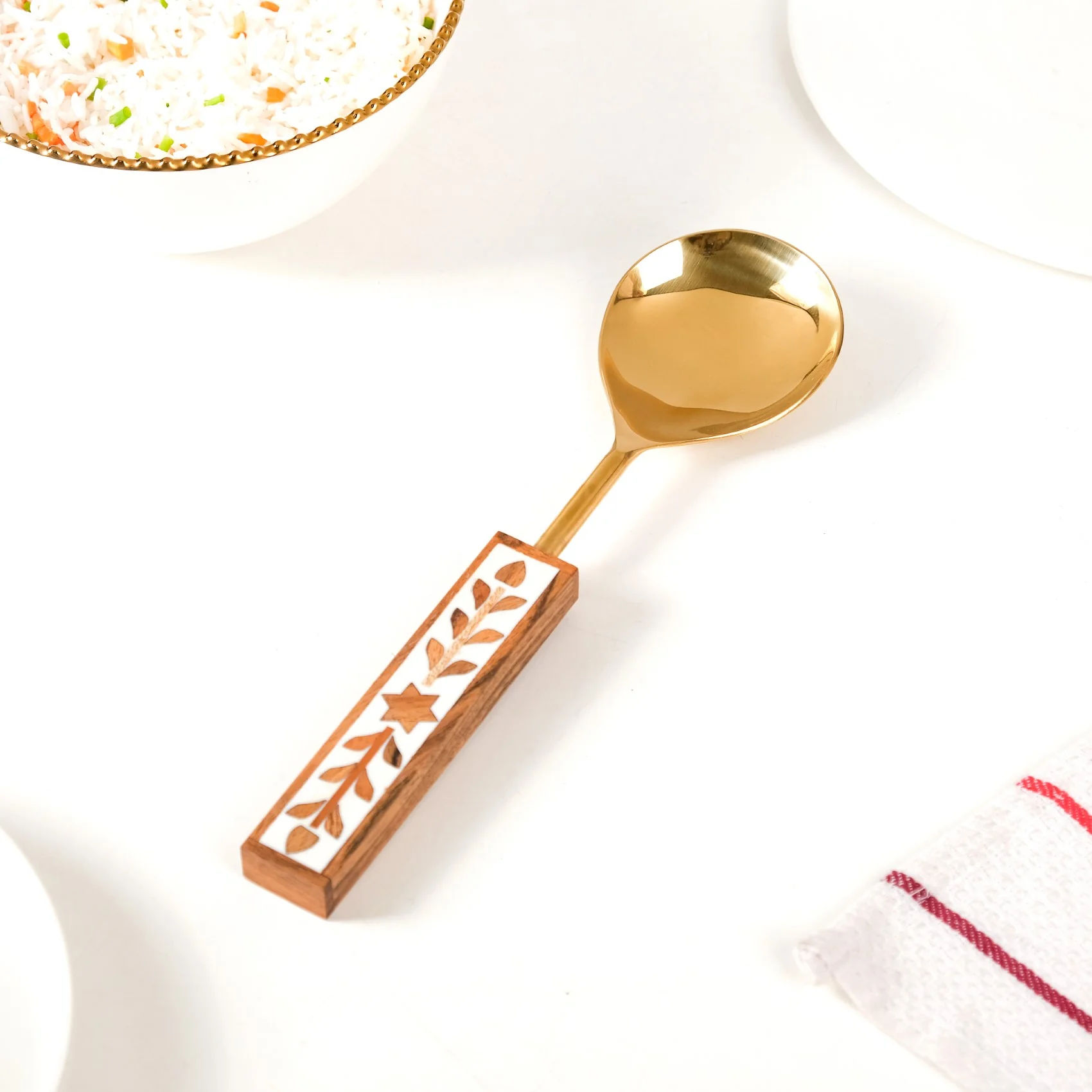Set Of 2 Inlay Wooden Serving Spoons Gold - Image 8