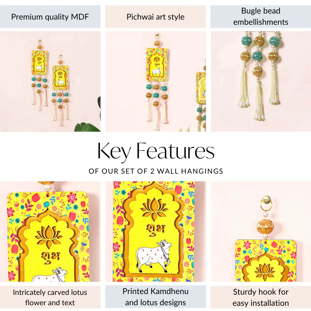 Set Of 2 Kamdhenu Pichwai Wall Decor With Tassels - Image 5