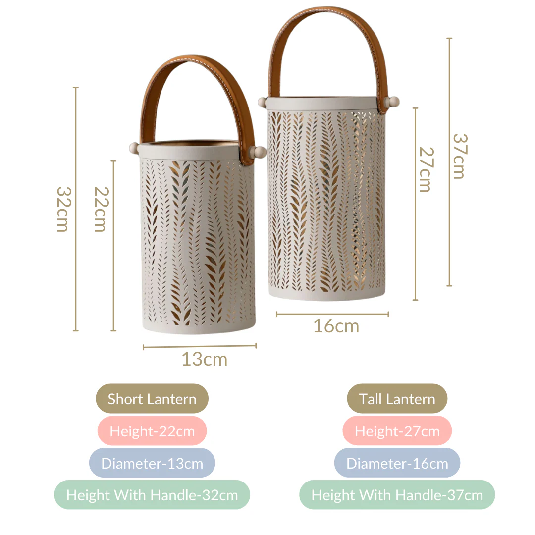 Set Of 2 Lanterns With Leaf Trail Cutwork Sage Green - Image 6