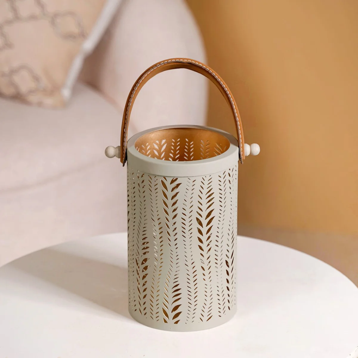 Set Of 2 Lanterns With Leaf Trail Cutwork Sage Green - Image 8