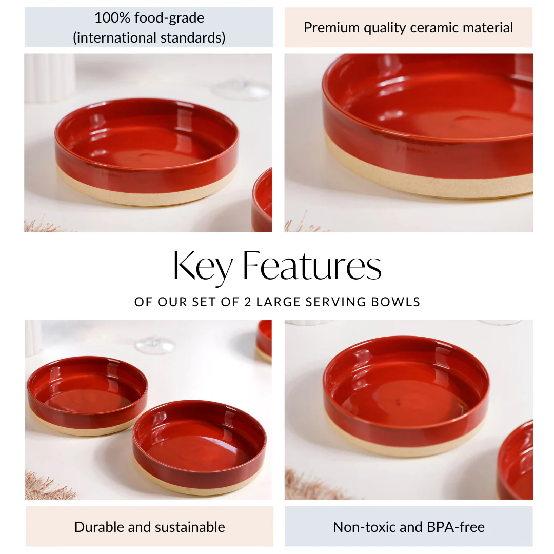 Set Of 2 Large Amber Clay Serving Bowls 800ml - Image 4
