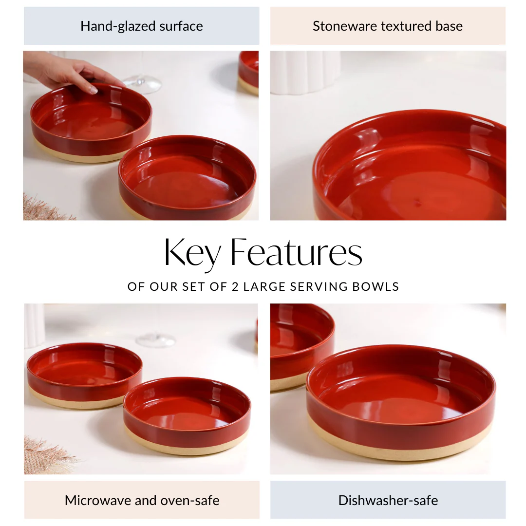 Set Of 2 Large Amber Clay Serving Bowls 800ml - Image 5