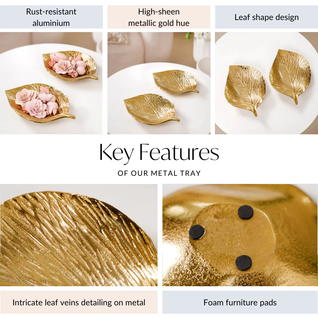 Set of 2 Leaf Plates Gold - Image 4