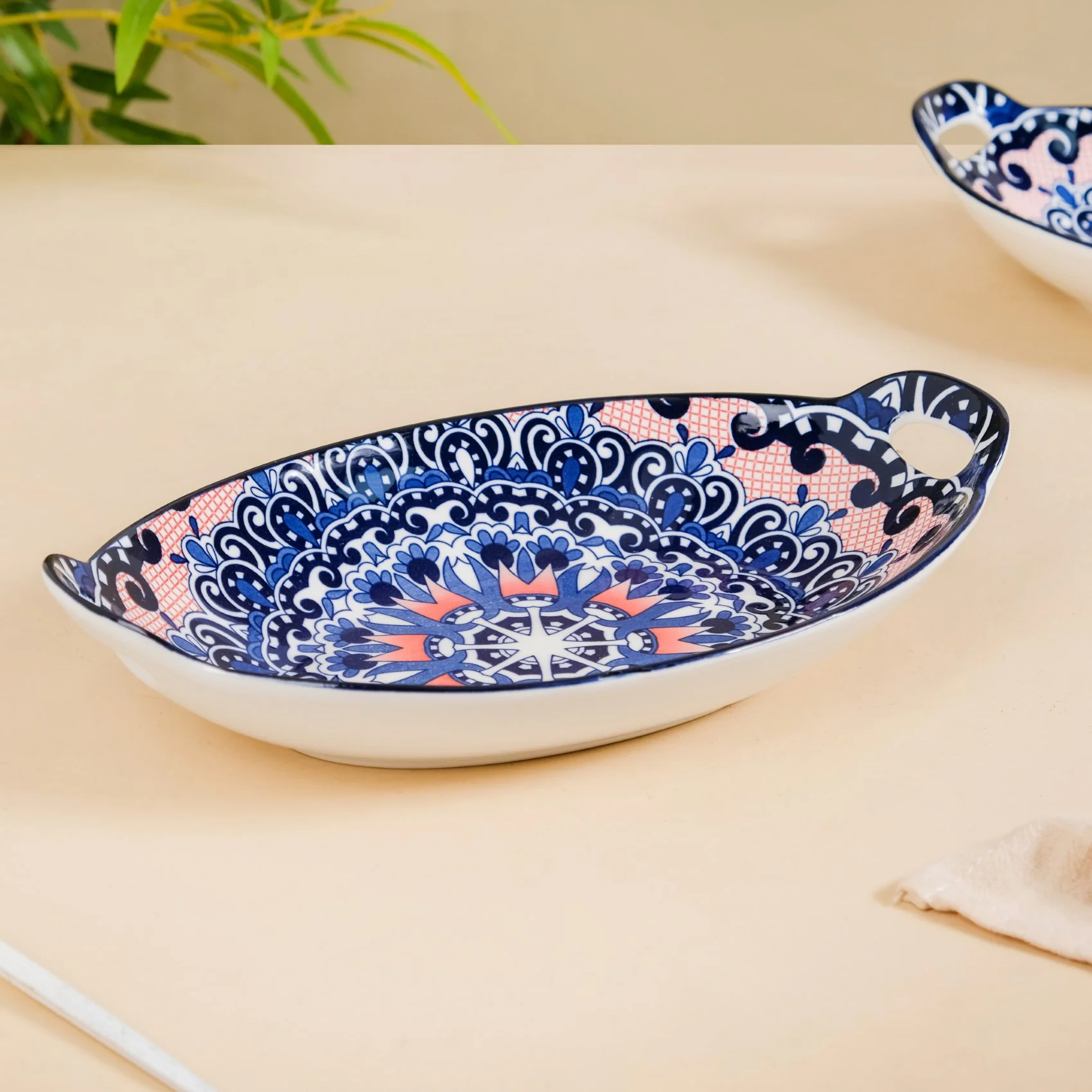 Set Of 2 Mandala Platters Peach And Blue - Image 8