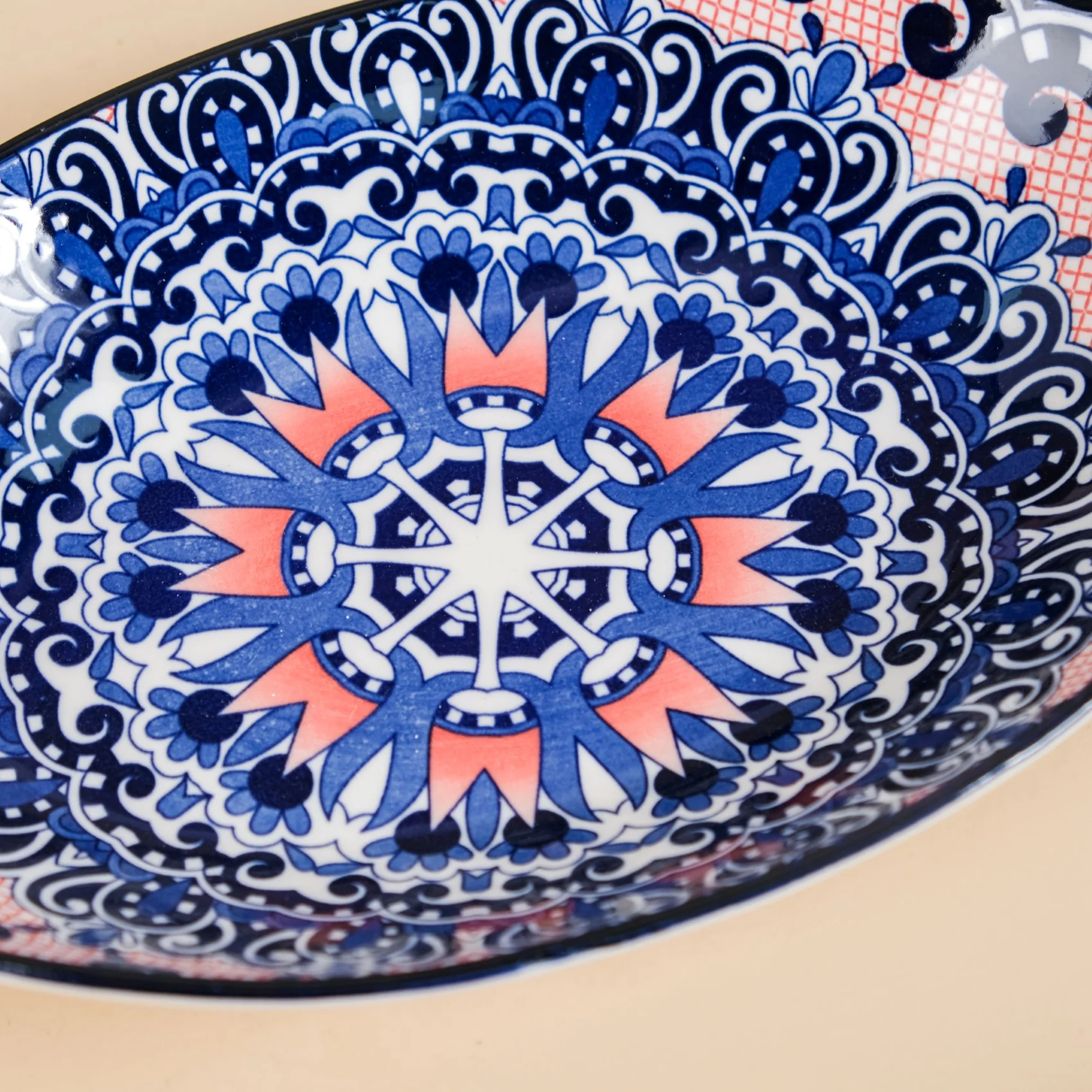 Set Of 2 Mandala Platters Peach And Blue - Image 9