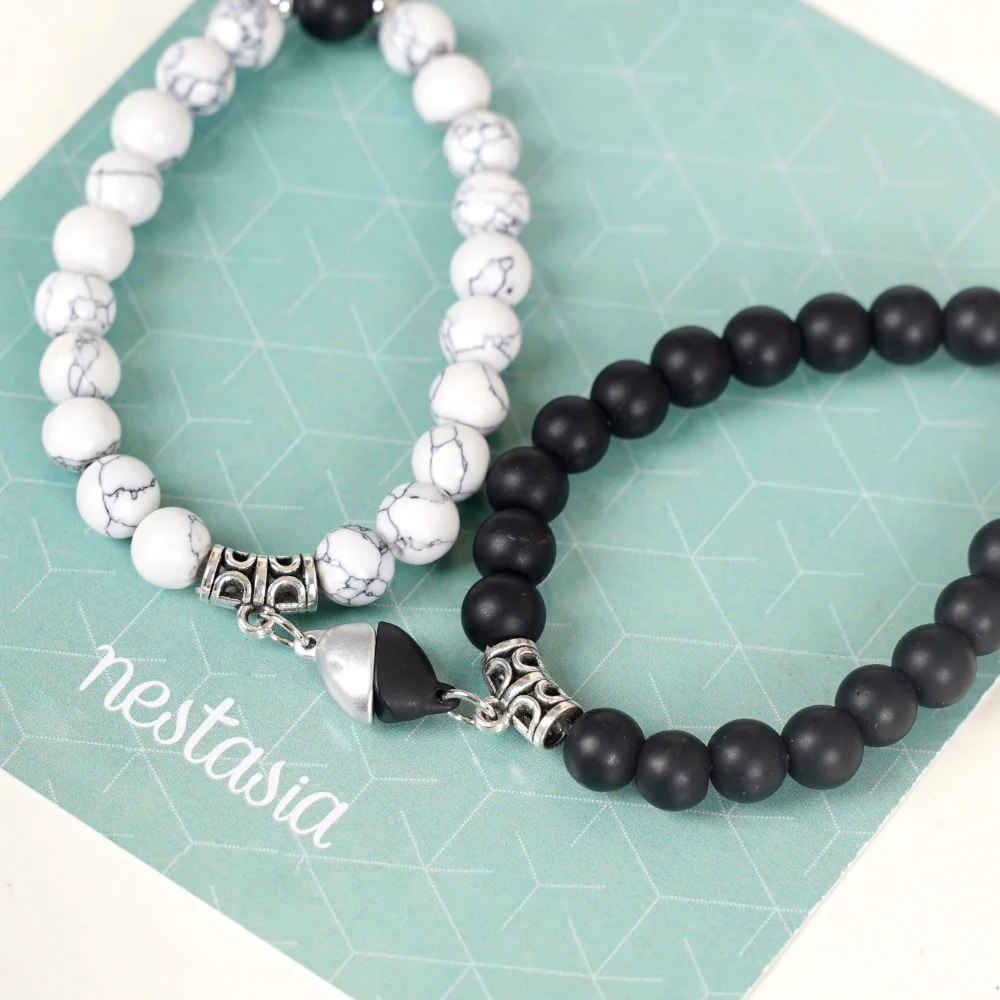 Set Of 2 Onyx Howlite Magnetic Stone Bracelet - Image 5
