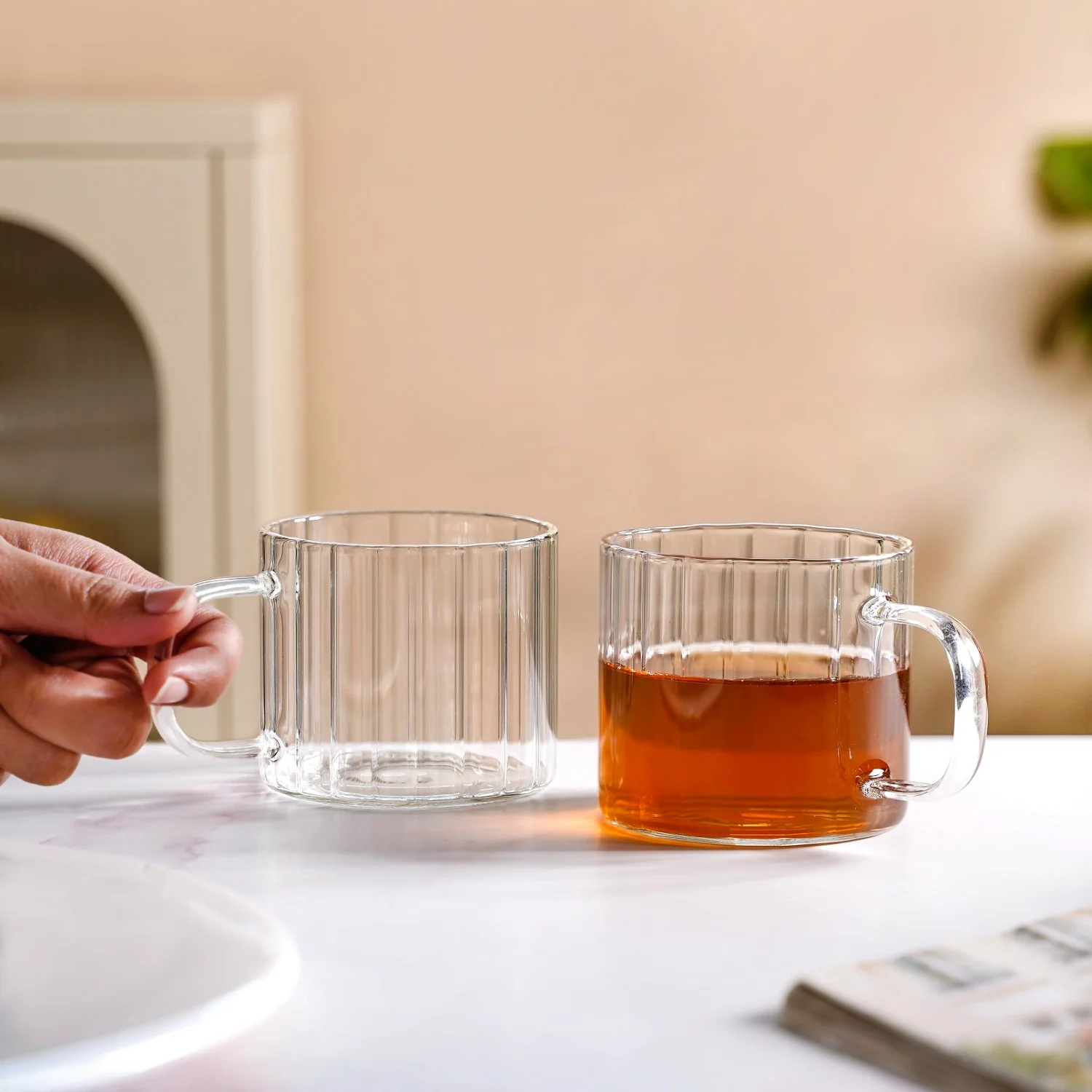 Set Of 2 Premium Borosilicate Ribbed Cups 300ml - Image 2