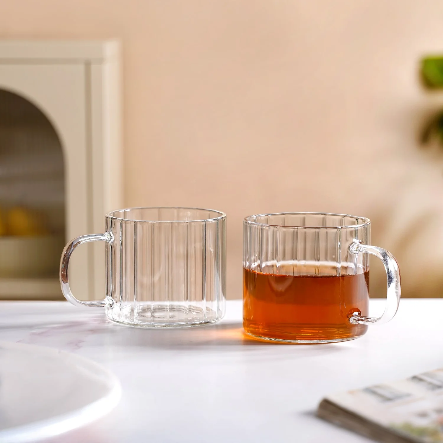 Set Of 2 Premium Borosilicate Ribbed Cups 300ml - Image 8