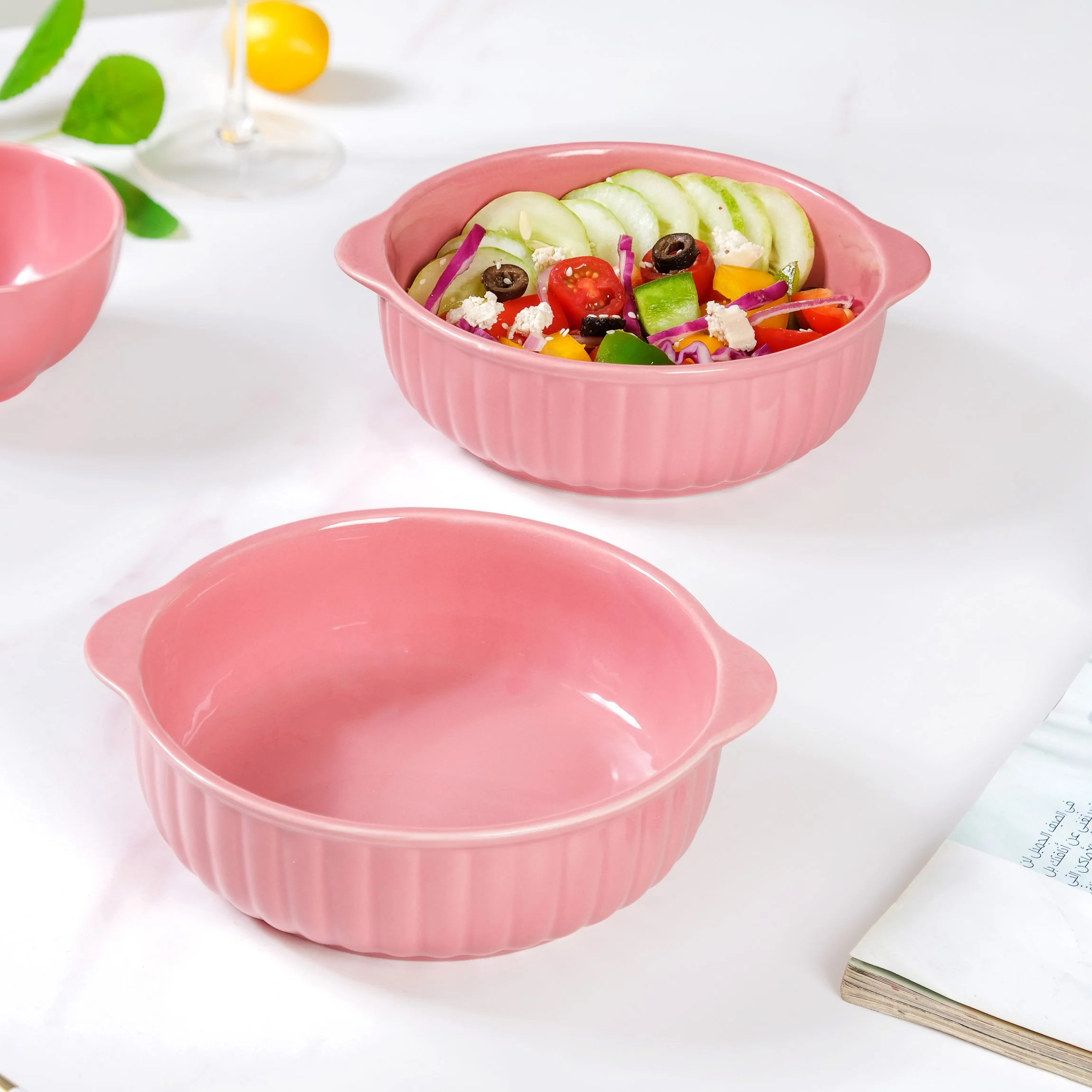 Set Of 2 Reeded Serving Dishes 800ml
