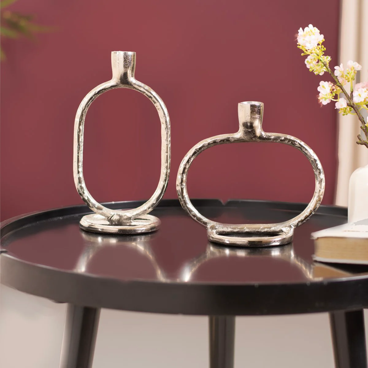 Set Of 2 Silver Modern Candle Stand - Image 3