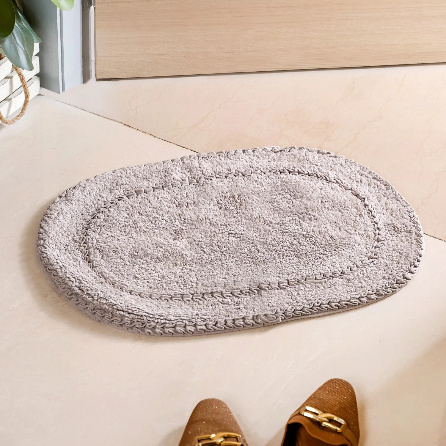 Set Of 2 Slubbed Cotton Anti Slip Bathroom Mat 24x16 Inch - Image 2