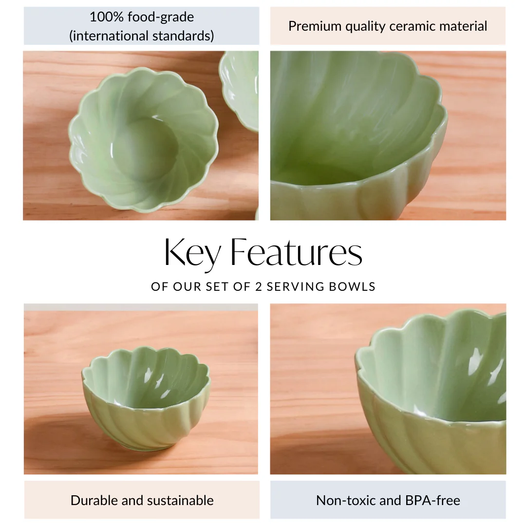 Set Of 2 Solid Ceramic Serving Bowls Lao Luxury 850ml - Image 4