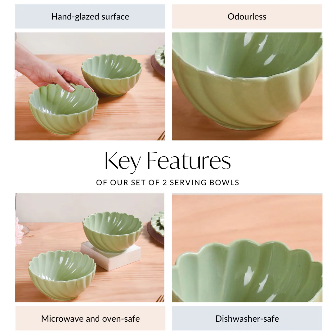 Set Of 2 Solid Ceramic Serving Bowls Lao Luxury 850ml - Image 5