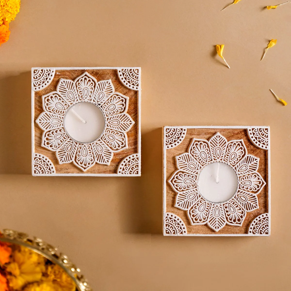 Set Of 2 Square Block Wooden Tea Light Holders - Image 10
