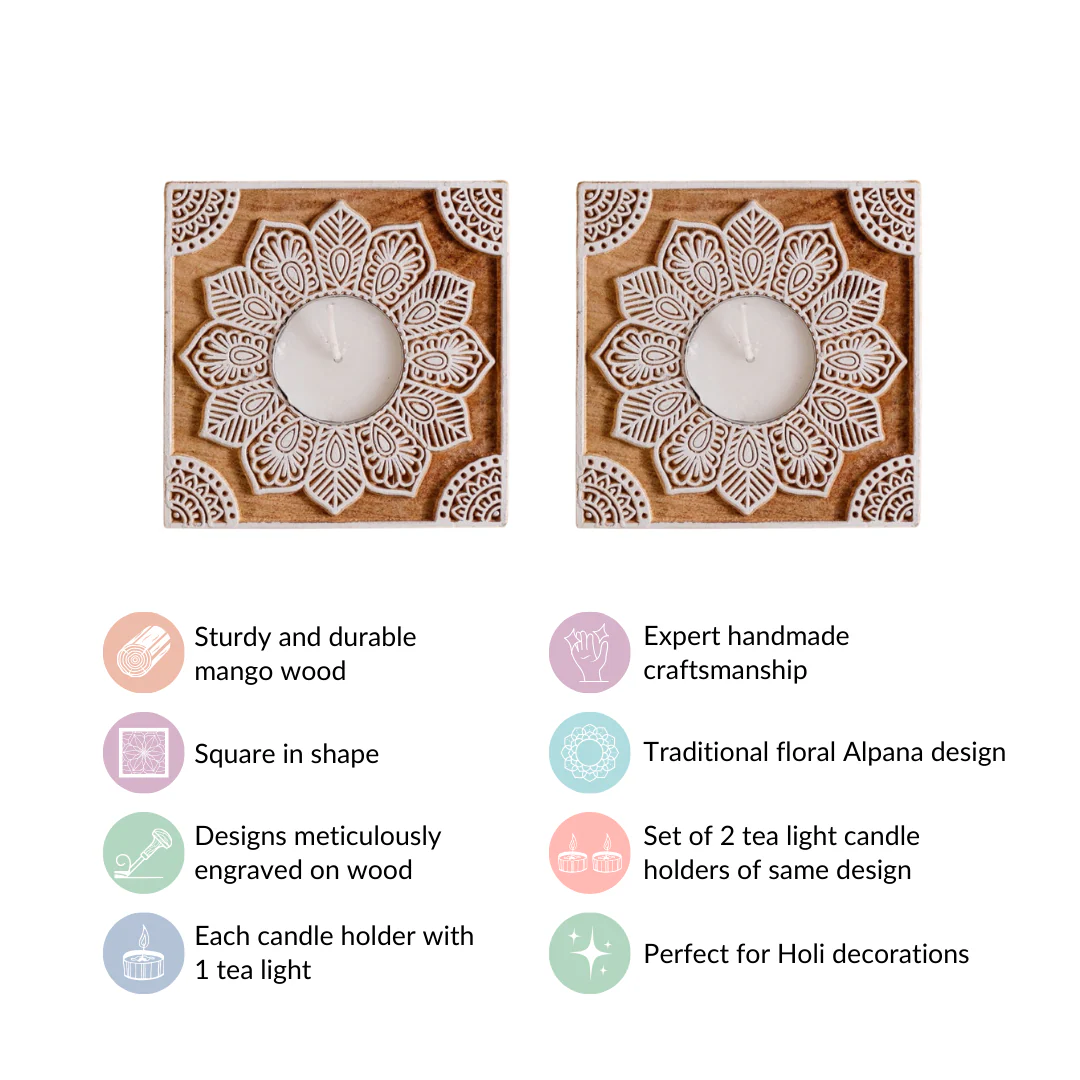 Set Of 2 Square Block Wooden Tea Light Holders - Image 6