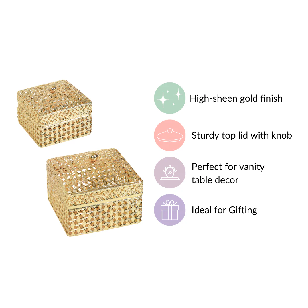 Set of 2 Vintage Jewellery Box Gold - Image 7