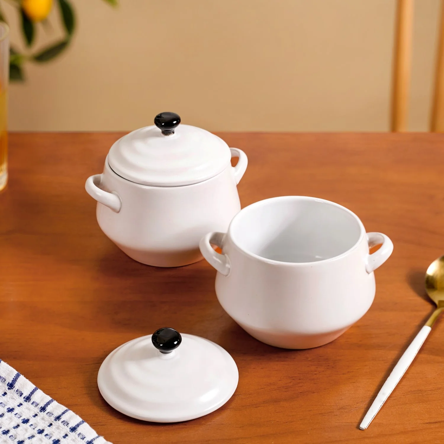 Set Of 2 White Amara Ceramic Noodle Soup Bowl 450ml - Image 2