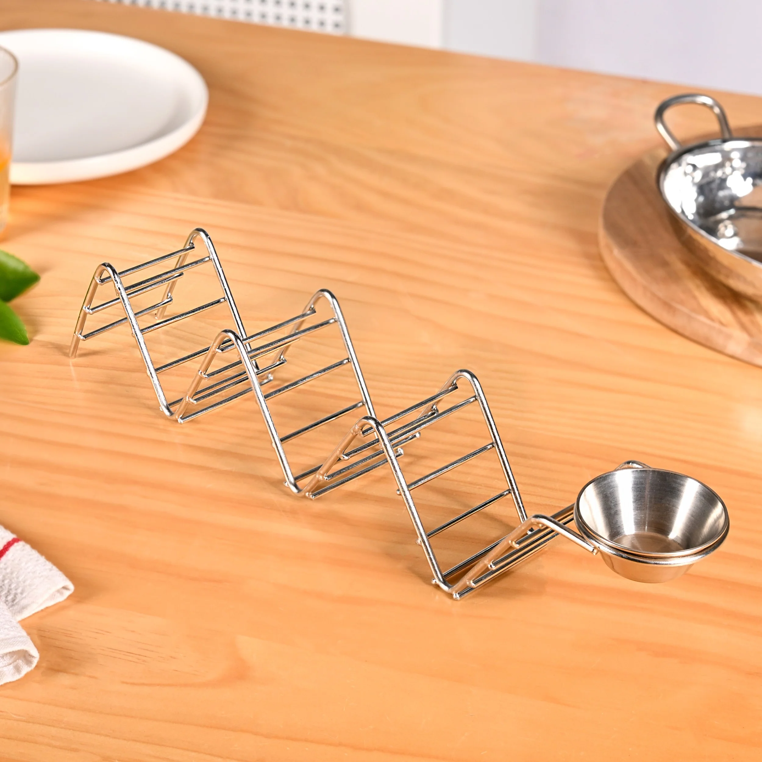 Set Of 2 Zig-Zag Stainless Steel Taco Holder With Dip Bowls - Image 8